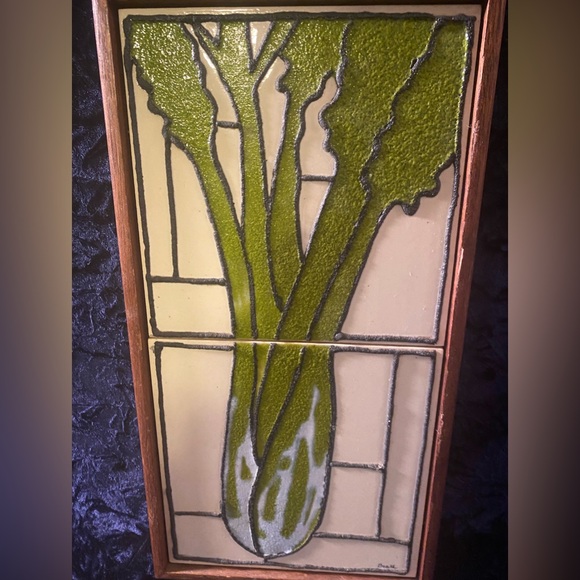 Barbara Vantrease Beall Studio Art Deco Style Tile Wall Art-Asparagus Signed - Picture 2 of 5